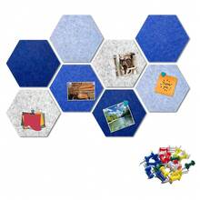 Hexagon Felt Bulletin Board Tiles, 8 Pcs, 8.7 X 7.5 Inches, With 20 Pushpins, For Easy Display Of Photos Pictures Memos Notices, Felt Wall Tiles For Office Home Classroom (Blue),Blue - Màu xanh lam - Xem 1