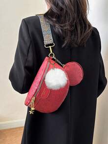 2pcs Set Embossed Waist Bag & Chest Bag, Large Capacity, Chinese Style Handbags For Women - Red - View 3