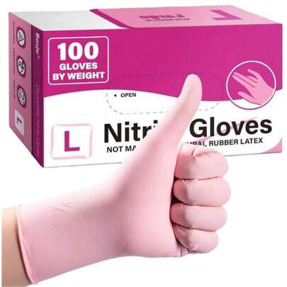 50/100只一次性丁腈手套，浅粉色，适用于多种用途，包括厨房和浴室清洁、洗碗、指甲护理、宠物美容等（无包装盒）
