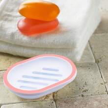 Paquete de 2 jaboneras para ducha, fregadero, tina, soporte ovalado de plástico blanco con desagüe, fácil de limpiar, duradero - Rosa - Ver 6