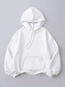 Damen Kapuzenpullover, Baumwolle, "Amor Amore Amore" Slogan Fleece-gefütterter Kapuzenpullover, Damen Drop-Shoulder Sweatshirt, Herbst/Winter verstärkter Stoff warmer Loose-Fit Kapuzenpullover, geeignet für kaltes Wetter - Weiss - Übersicht 2