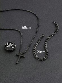 3pcs Men's Fashion Versatile Stainless Steel Jewelry Set, Black Cross Necklace, Bracelet And Ring,The Best Jewelry For Gift Giving Christmas New Year Valentine's Day Holiday Gift - Multicolor - View 2