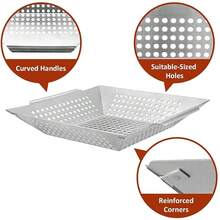 Grill Basket- Stainless Steel Grilling Basket For Indoor And Outdoor Use, Heavy Duty Vegetables Grill Basket For Veggies And Kabob, Suitable For All Grills, Dishwasher ,Silver - 銀色 - 查看 6