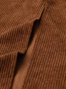 Elegant Vintage A-Line Side Slit Mid-Length Skirt For Women Casual Spring - Mocha Brown - View 4