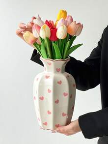 1pc Pink Heart Ceramic Vase, Cute European Style High-Value Bedroom Decor, Medium Size, American Farmhouse Style Vase (Practical Item), Suitable For Home Decor, Wedding, Bedroom, Entryway, Nightstand, Minimalist Elegant, Dining Table Decor, Vase Gift For Family And Friends - Multicolor - View 8