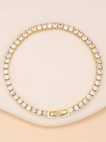 Shiny Fashion Four-Leaf Clover Nail-Shaped Zirconia Inlaid Bangle Bracelet Set, Stainless Steel, Versatile, Suitable For Daily Wear, Couples, And Gifts - Yellow Gold - View 6