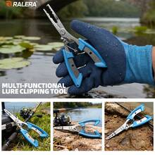 钓鱼工具套装：带尖嘴和剪线器的钓鱼钳、1副防滑橡胶手套、收纳袋和防丢绳，海水/淡水钓鱼装备，圣诞礼物