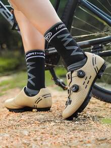 男士公路自行车骑行鞋，自锁式速降自行车运动鞋，SPD锁片鞋，舒适多功能摩托车骑行鞋，平踏板轻便鞋，旋钮扣设计 - 米黃色 - 查看 6