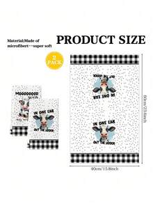 2 Pcs Contemporary Microfiber Dish Towels - Cartoon Cow Farm Theme Absorbent Fade Resistant Knit Fabric Machine Washable Oblong Tea Towels Practical Hand Towels For Kitchen Cooking Baking Daily Cleaning Perfect Housewarming Birthday Gifts For Family Friends Farmhouse Decor Lovers - White - View 3