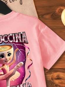 Áo thun tay ngắn cổ tròn họa tiết hoạt hình thường ngày cho bé gái, mùa hè - Hồng - Xem 6