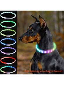1pc Rechargeable Pet Luminous Collar, 4 Modes: Steady On, Fast Flashing, Slow Flashing, Rolling, Suitable For Pets' Nighttime Outings, Can Be Cut To Fit - Multicolor - View 1
