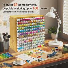 Marker Organizer For 168 Markers,Bamboo Wooden Desk Storage Organizer Rack,Markers Pens Pencils Art Brushes Stora... - 可容納 168 個榫卯標記 - 查看 5