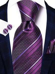 Men Tie Sets Classic Fashion Necktie Set With Cufflink For Business Party - Purple - View 1