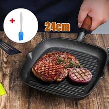 Grill Pan Non Stick Griddle Frying Poring Lips Induction Skillet Cooking Steak - Black - View 2