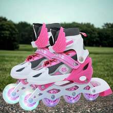 Inlineskates, Größenverstellbare Rollschuhe, Inline-Wheels mit Leuchte, Rollerskate, Inliner, Verstellbare Größe 26-32, Dreifacher Schutz - Pink - Übersicht 2