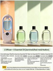 Difusor de aceites esenciales de montaje en pared/sobremesa - 5 modos de niebla con temporizador, 6 opciones de fragancia (incluido jazmín), luz LED de colores cambiantes, recargable por USB; adecuado para ambientadores de hogar, coche y hotel - multi-sabor - Ver 19