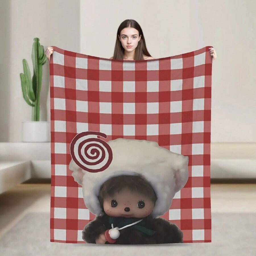 Cute Monchichis Flannel Blanket Winter Soft Bedding Throws For Couch Chair Street  Bedspread Sofa Bed Cover.Jpg - trắng - Xem 1