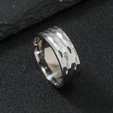 男性用チタン鋼リング、ファッショナブルでシンプルな槌目凹凸パターンのカップルリング、リング、ステンレススチールジュエリー - 8mmスチールカラー(槌目エンボス加工) - チェックする 4