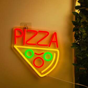 CTTNLS 披萨造型LED霓虹灯招牌 - USB供电，逼真披萨造型，红绿双色灯光，适用于披萨店、餐厅、厨房、派对和家居装饰，霓虹灯招牌，墙面装饰