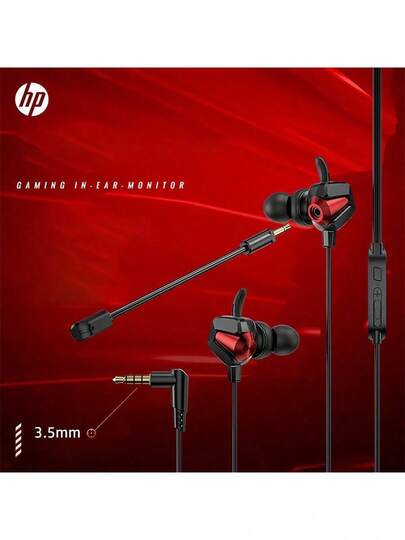 HP H150 In-Ear-hörlurar för spel med hög upplösning, avtagbar brusreducerande mikrofon, lätt design, kontroller i sladden, kompatibel med alla mobiltelefoner och enheter, röd
