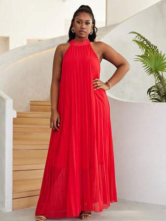 Astrid Vestido holgado sin mangas con pliegues para mujer de talla grande