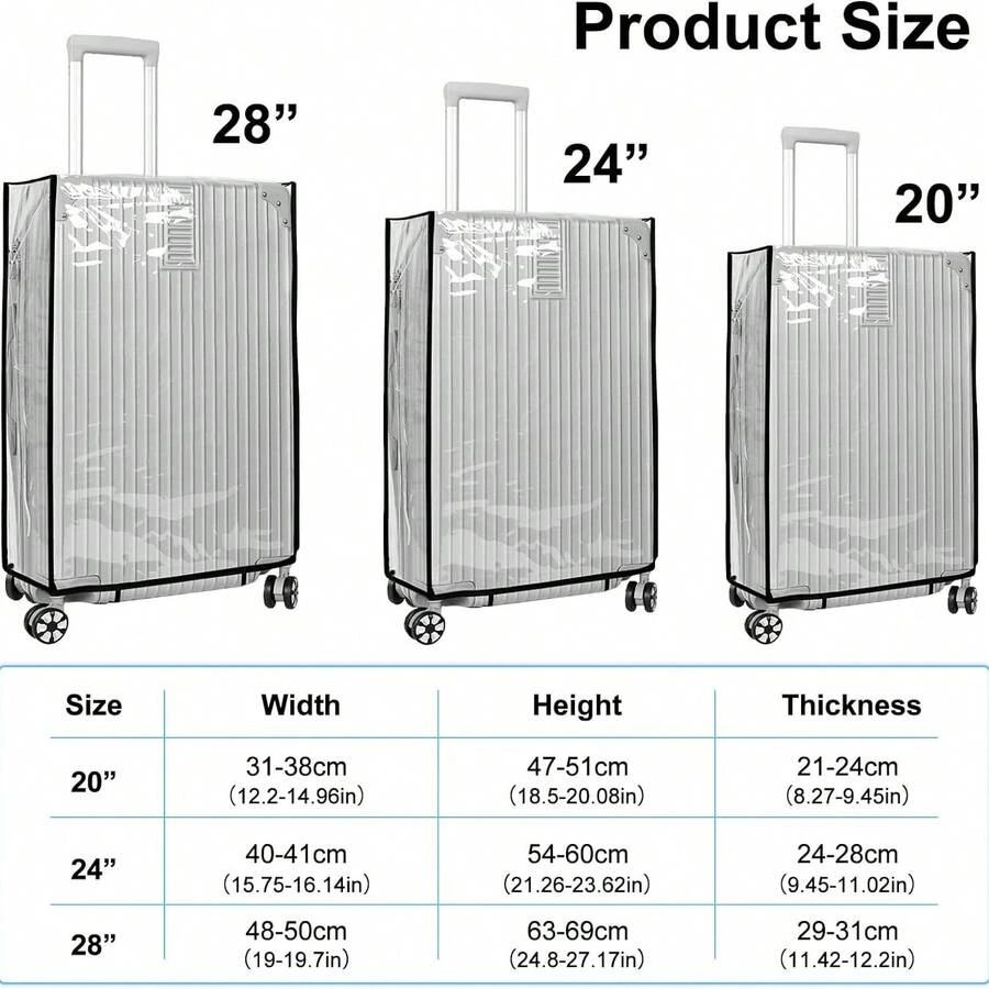 3pcs Suitcase Protective Cover Transparent Thickened Wear-Resistant Waterproof Trolley Case Cover Travel Suitcase Cover