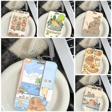 1 pieza Soporte vertical para tarjeta con diseño de capibara de dibujos animados, protector de tarjeta pequeño con cuerda retráctil transparente para tarjeta de campus, tarjeta de autobús, tarjeta de metro, tarjeta de almuerzo, tarjeta de acceso - casquillos de resorte - Ver 9