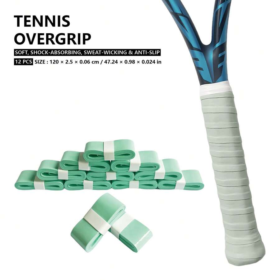 12 miếng băng quấn tay cầm vợt tennis - Thấm hút mồ hôi & Chống trượt, Chất liệu PU bền - Kích thước: 1200 X 25 X 0,6 mm - Phù hợp cho vợt tennis và cầu lông - màu xanh lá - Xem 1