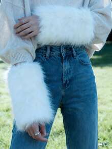 纯色休闲涤纶仿毛皮袖口护腕，女士袖口腕带，白色，夏季、旅行、节日适用 - 彩色 - 查看 8