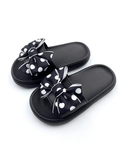 1 Pair Polka Dot Bow Soft Bottom Slippers, Suitable For Indoor And Outdoor Wear, Home, Bathroom, Pool, Summer