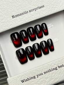 10 chiếc móng tay thủ công, móng tay vuông, móng tay acrylic, móng tay bấm cỡ trung bình, móng tay đen tối giản, móng tay mắt mèo đỏ rực rỡ, móng tay thủ công đơn giản, thanh lịch, sang trọng, móng tay mùa thu, móng tay bấm mùa thu, thẩm mỹ dễ thương, móng tay đa năng, nghệ thuật làm móng tay giả tự làm, tiệc tùng, sử dụng hàng ngày và hẹn hò, bãi biển, kỳ nghỉ nhiệt đới, có thể tái sử dụng, dành cho phụ nữ và trẻ em gái làm quà tặng. - Đỏ - Xem 3