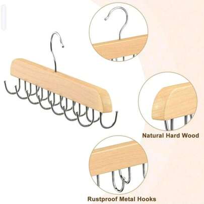 Belt Hanger For Closet Max 42 Belts, Wooden Belt Organizer Closet Accessories With 14 Hooks, Black Hangers Belts Ties Display Rack Hanging Holder For Closet Organizers And Storage Decorations Decor Festival Decor Room Decor Home Decor Decor Bedroom Decorbedroom,Organizer,Organiser,Home Storage