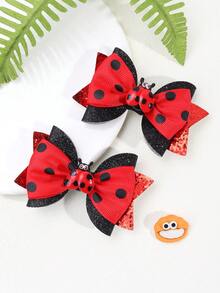 2pcs Ladybug & Sequin Bow Hair Clips, Cute Teen Hair Accessories - Multicolor - View 8