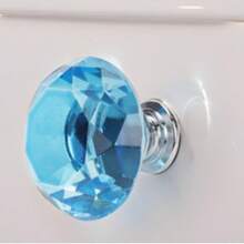 10pcs Crystal Glass Diamond Cabinet Knobs - Light Blue, 1.18 Inch Diameter, Chrome Plated Surface - Baby Blue - View 7