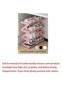 4-Layer Z-Shaped Shoe Rack, Durable Plastic Independent Storage Box, Arc-Shaped Design, Easy To Assemble Floor Rack, Suitable For Living Room Or Dormitory, Stackable And Space-Saving, Shoe Storage Box, Vertical Rack.