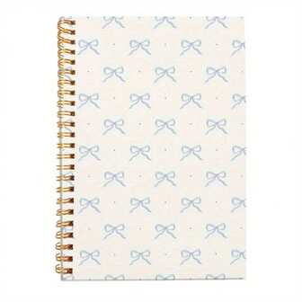 蓝色蝴蝶结图案螺旋笔记本，软封面，50页，5.5x8.3英寸，适合学生、教师、办公人士的学院风文具，返校必备，圣诞礼物