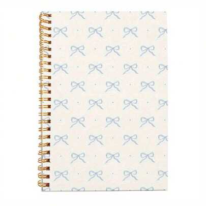 Blue Bow Pattern Spiral Notebook, Soft Cover, 50 Pages, 5.5x8.3 Inch, Preppy School Supplies For Students, Teachers, Office Use, School Supplies, Back To School, Gift Of Christmas