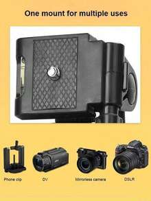 Portable Aluminum Extendable Camera & Phone Tripod Stand With Universal Mount & Pan-Tilt Head, Compatible With DSLR Cameras (Mainstream Brands),Smartphones (Apple Phones, Android Phones),GoPro,Projector, For Photography, Selfie, Live Streaming, Vlogging, Video Recording, Video Conference For Winter Vacation, Travel, Outdoor Activities, Live Streaming, Stable Recording Vacation Travlel Outdoor Activities Live Streaming Stable Recording Selfie Stick Vlogging Equipment Strong Load-Bearing - Black - View 5