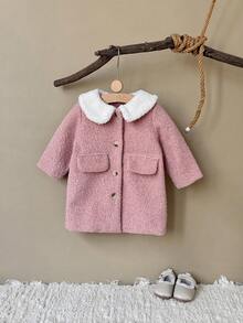 Toddler Baby Girl Wool Blend Long Coat, Warm Winter Thick Outerwear - بطيخ وردي اللون - مشاهدة 3