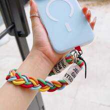 Correa de muñeca de cordón trenzado de nailon de colores, llavero de cuerda sólida de color contrastante corto - Multicolor - Ver 3