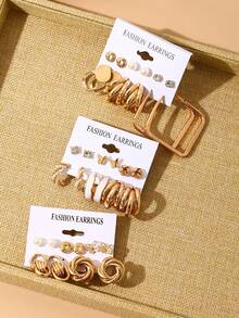 10/34pcs Fashionable Minimalist Elegant Butterfly & Geometric Pattern Earring Set, Suitable For Dates, Parties, Balls, Holidays, Birthdays, Everyday Wear - Yellow Gold - View 5