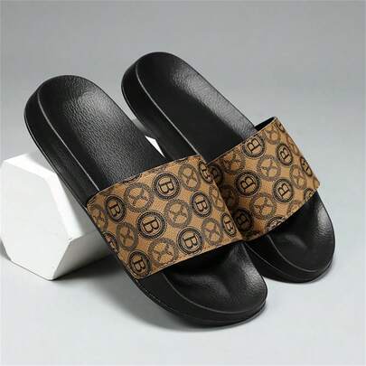 Men's Sports Slide Sandals, Durable Thick EVA Sole, Lightweight Casual Indoor/Outdoor Beach Slippers, Suitable For Summer Outdoor & Home Wear, Lightweight Breathable Comfortable