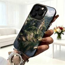 Cubierta de telefono para iPhone con diseño de paisaje montano y castillo negro con texto SO COOL en color azul oscuro ideal para uso diario en cafeterias y salones - Negro - Ver 6