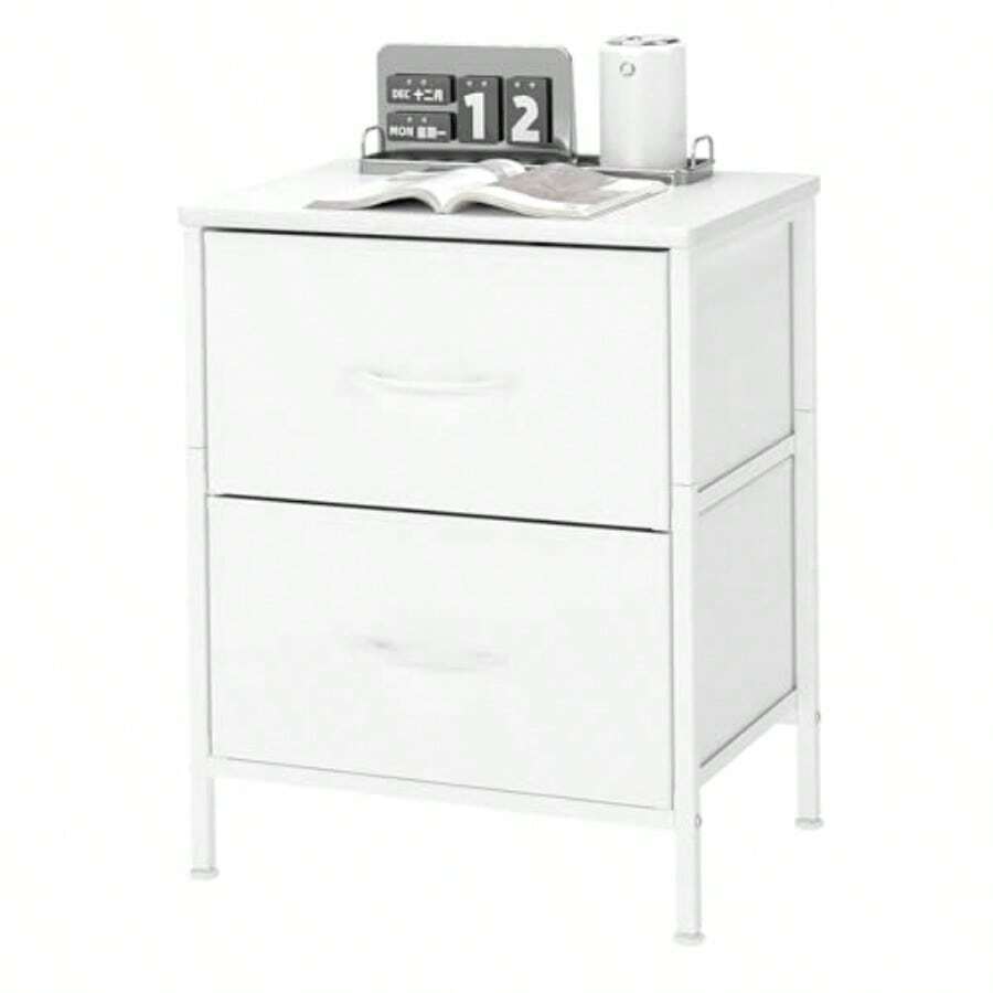 Bedside Table White Board Side Tables Storage Small Narrow Desk Chest Of Drawers Nightstand With 2 Drawer Bedroom Living Room Home Furniture Lamp Stand Nightstand Cabinet In 53cm Height - như hình ảnh - Xem 1