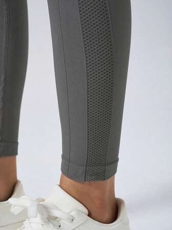 Women's High Waisted Tummy Control Leggings, Seamless Knit Butt-Lifting Yoga Pants, Breathable Skin-Friendly High-Stretch Gym Tights, Slimming Leggings For Sports & Daily Wear