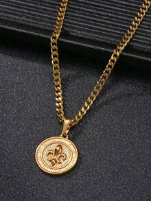 硬币徽章吊坠项链,不锈钢材质,18K镀金,60厘米链条,鸢尾花十字架圣本笃扭链项链,男女皆宜,适合日常佩戴和节日礼物。 - 金黃色 - 查看 6