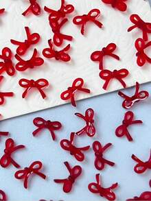 50 chiếc nơ nhỏ màu đỏ tía trang trí móng tay chủ đề Ngày Valentine, phụ kiện móng tay hình nơ rỗng 3D bằng nhựa. - Màu Đỏ Sâu - Xem 5