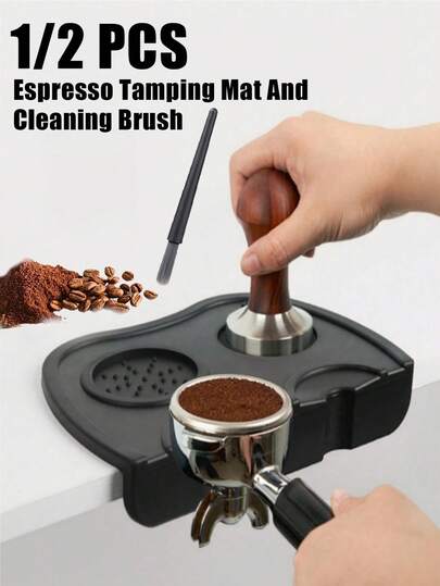 Silicone Espresso Coffee Tamper Mat With Cleaning Brush - Non-Slip Coffee Bar Organizer, Coffee Grounds Cleaning Brush, Bar Coffee Grounds Cleaning Brush, Protects Countertop, Easy To Clean And Dry, Organizes Coffee Space, Non-Slip Surface