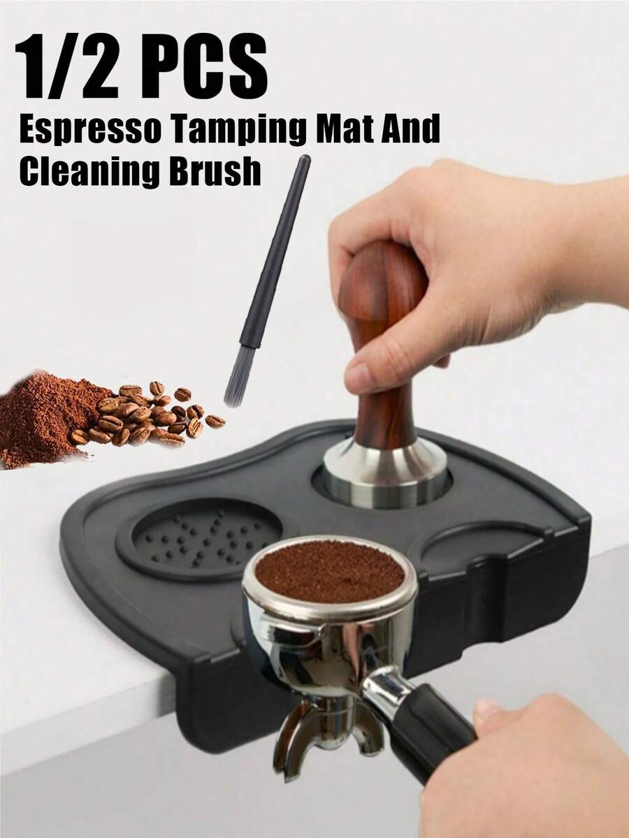 Silicone Espresso Coffee Tamper Mat With Cleaning Brush - Non-Slip Coffee Bar Organizer, Coffee Grounds Cleaning Brush, Bar Coffee Grounds Cleaning Brush, Protects Countertop, Easy To Clean And Dry, Organizes Coffee Space, Non-Slip Surface - Multicolor - View 1