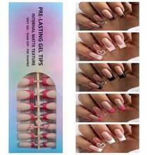 5套法式美甲贴纸 - 120片 - 12种尺寸 - 中号方形 - 多色美甲贴纸，预涂底胶，简约法式爱心设计，适合日常及情人节，沙龙品质，可重复使用，是日常美甲的理想之选。 - 彩色 - 查看 6